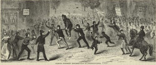 The Whiskey Rebellion insurrection in Pennsylvania in 1794